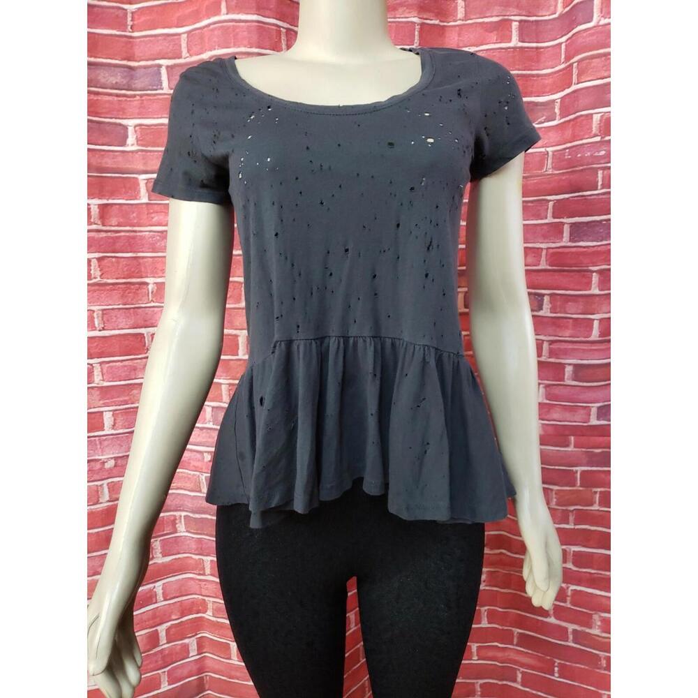 DAYDREAMER LA Gray Distressed Peplum T-shirt Women’s Size S. Rock Vibe #W1